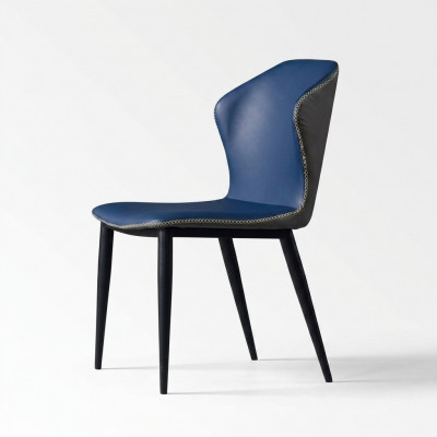 Zwarte-blauwe eetkamerstoel met houten poten Stijlvolle kunstleren stoelen Stoel