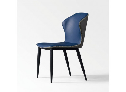 Zwarte-blauwe eetkamerstoel met houten poten Stijlvolle kunstleren stoelen Stoel