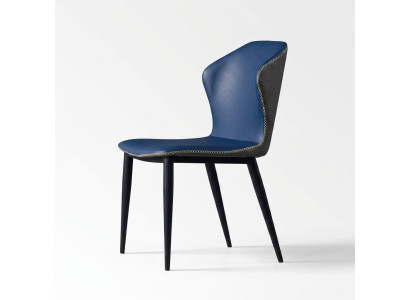 Zwarte-blauwe eetkamerstoel met houten poten Stijlvolle kunstleren stoelen Stoel