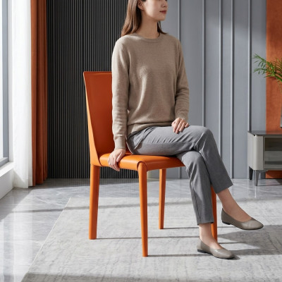Oranje kunstlederen eetkamerstoel Moderne stoelen Houten frame Nieuw