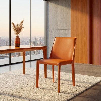 Oranje kunstlederen eetkamerstoel Moderne stoelen Houten frame Nieuw