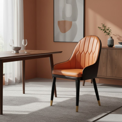 Bruin-oranje eetkamerstoelen Ontwerper houten stoelen Moderne leunstoel
