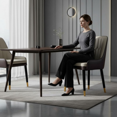 Zwart-witte eetkamerstoel ontwerp kunstleren stoelen moderne houten stoelen.