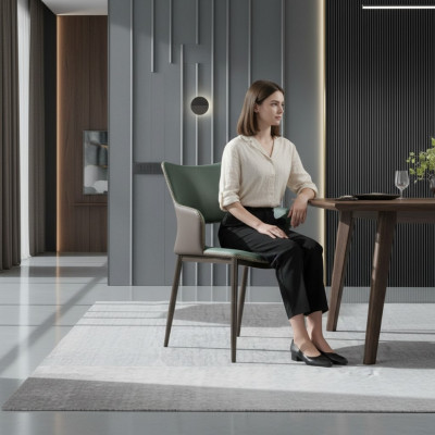 Bruin-groene houten eetkamerstoelen Ontwerper houten stoel Moderne leunstoelen