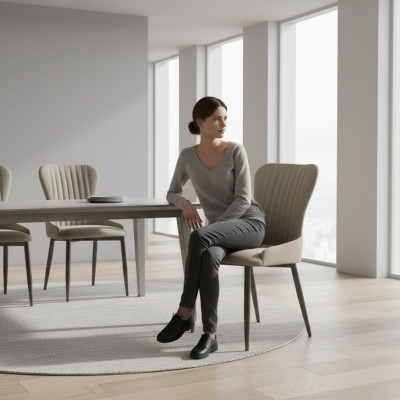 Grijze gestoffeerde stoel Moderne eetkamermeubels Designer eenzitter Nieuw