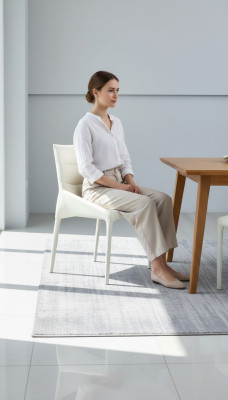 Eetkamer Witte eenzitter designerstoel houten frame armstoelen