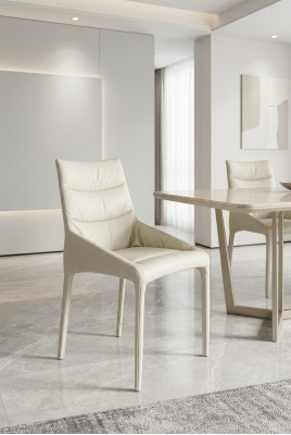 Eetkamer Witte eenzitter designerstoel houten frame armstoelen