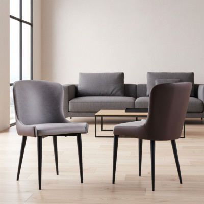 Grijze armstoel designer eetkamerstoelen houten keukenfauteuil.