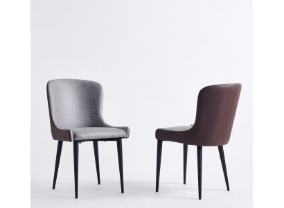 Grijze armstoel designer eetkamerstoelen houten keukenfauteuil.