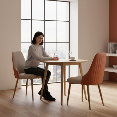 Oranje-Beige eetkamerstoelen Luxe leren stoelen Keukenstoel Houten meubels