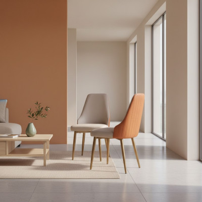 Oranje-Beige eetkamerstoelen Luxe leren stoelen Keukenstoel Houten meubels