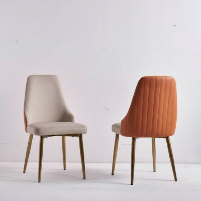 Oranje-Beige eetkamerstoelen Luxe leren stoelen Keukenstoel Houten meubels
