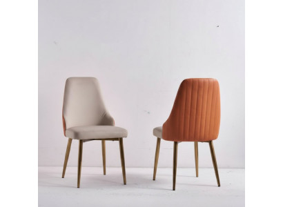 Oranje-Beige eetkamerstoelen Luxe leren stoelen Keukenstoel Houten meubels