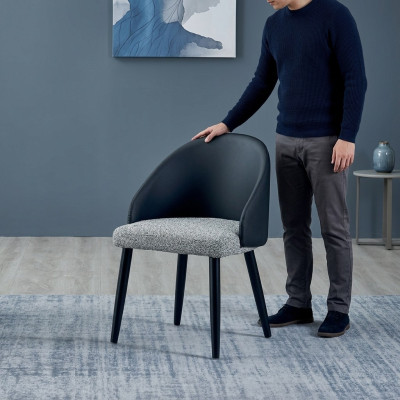 Grijze-blauwe eetkamerstoel Luxueuze fauteuil Houten stoelen