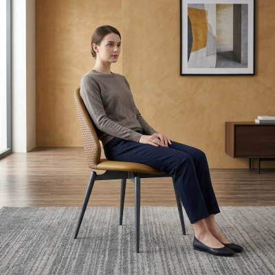 Bruine leren stoel Moderne eetkamerfauteuil Stijlvolle houten stoelen