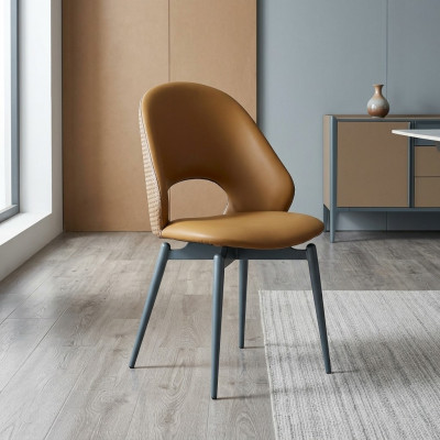 Bruine leren stoel Moderne eetkamerfauteuil Stijlvolle houten stoelen
