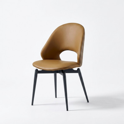 Bruine leren stoel Moderne eetkamerfauteuil Stijlvolle houten stoelen