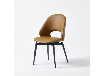 Bruine leren stoel Moderne eetkamerfauteuil Stijlvolle houten stoelen