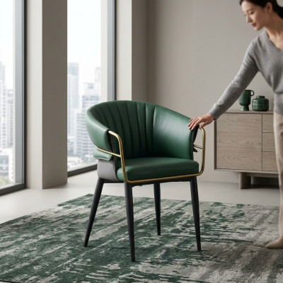 Groene eetkamerstoel ontwerper houten poten kunstleren stoelen roestvrijstalen meubels