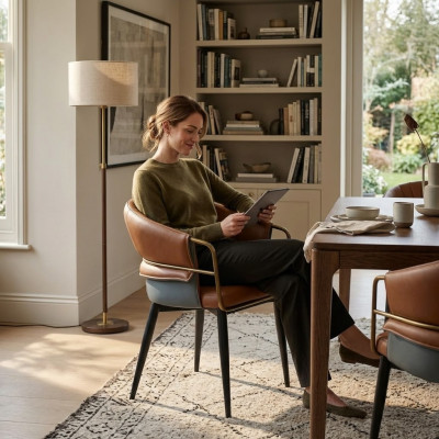 Bruine leren stoel ontwerper eetkamermeubels houten stoelen textiel stoelen
