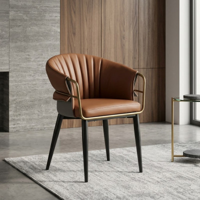 Bruine leren stoel ontwerper eetkamermeubels houten stoelen textiel stoelen