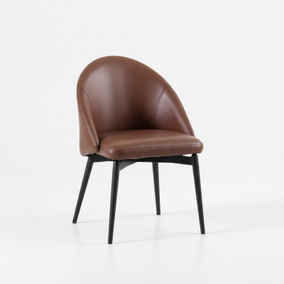 Bruine leren stoel, ontworpen stoel, moderne eetkamer houten stoelen