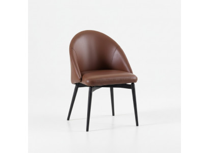 Bruine leren stoel, ontworpen stoel, moderne eetkamer houten stoelen