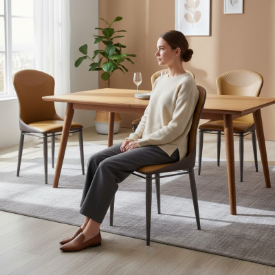 Bruine eetkamerstoel, luxe gestoffeerde stoelen, moderne houten stoelen