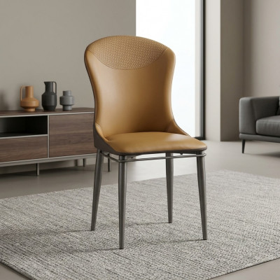 Bruine eetkamerstoel, luxe gestoffeerde stoelen, moderne houten stoelen