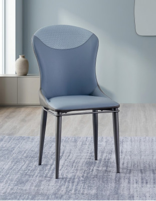 Blauwe eetkamerstoel zonder armleuningen Houten stoelen Designer leren stoelen