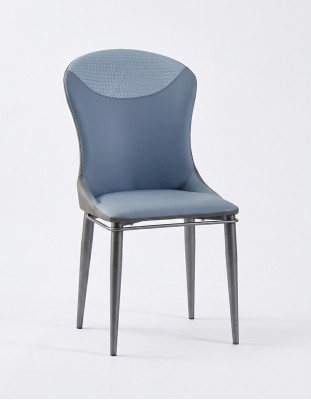 Blauwe eetkamerstoel zonder armleuningen Houten stoelen Designer leren stoelen