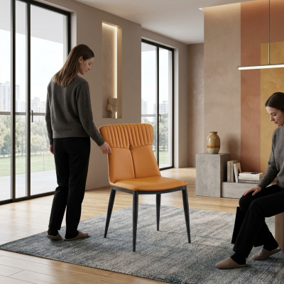 Bruine eetkamerstoelen Designer kunstleer Eenpersoons Luxe houten stoelen