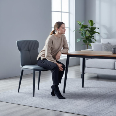 Kunstleren eetkamerstoel ontworpen blauwe stoel gestoffeerde stoelen 1-zits.
