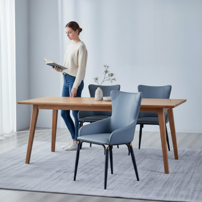 Blauwe eetkamerstoel bekleding Moderne fauteuil Ontwerper leren stoel