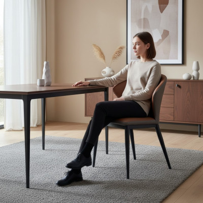 Eetkamer Zwarte-Bruine Stoel Textiel Eenpersoons Designer Fauteuils