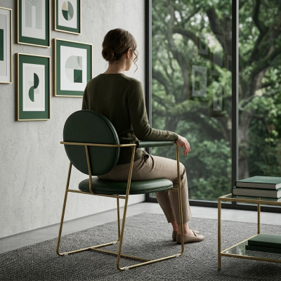 Groene roestvrijstalen stoel Ontwerper fauteuil Luxe eenzitter Modern meubilair