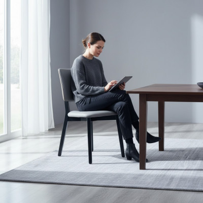 Eenzits designer grijze eetkamerstoel gestoffeerde stoelen leer eenzitter