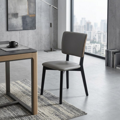 Eenzits designer grijze eetkamerstoel gestoffeerde stoelen leer eenzitter
