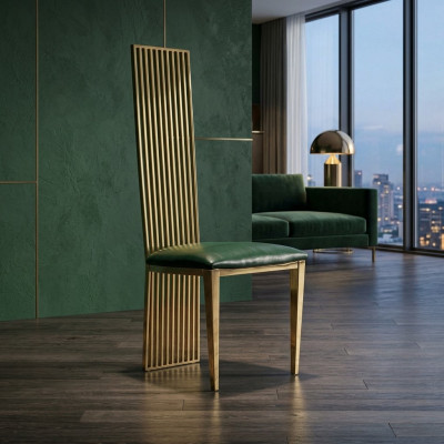 Gouden groene eetkamer hoge stoel Luxe fauteuil hout gestoffeerde stoelen