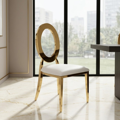 Gouden-Witte Luxe Stoel Hoge Stoel Eetkamer Kunstleren Stoelen Hout