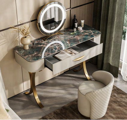 Beige make-uptafel Ontwerper kaptafel Kaptafel met laden