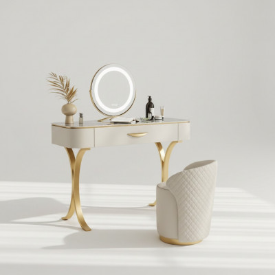 Beige make-uptafel Ontwerper kaptafel Kaptafel met laden