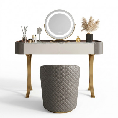 Beige make-uptafel, designer kaptafels, luxueuze laden, houten meubels.