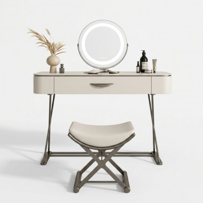 Witte make-uptafel met spiegel, designmake-uptafel met laden