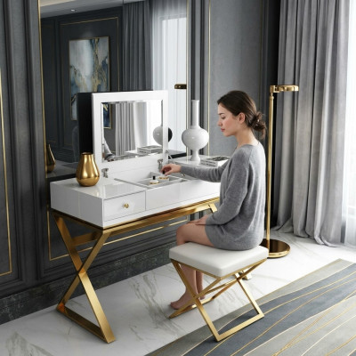 Moderne witte slaapkamer kaptafel met laden houten meubels