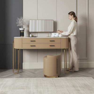 Bruine kaptafel ontwerper make-uptafel met laden luxe meubels.