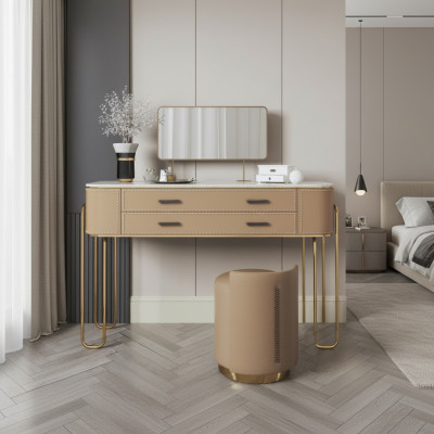 Bruine kaptafel ontwerper make-uptafel met laden luxe meubels.