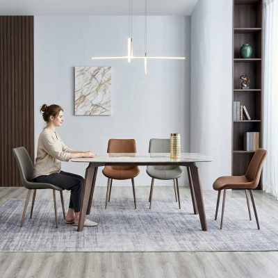 Eetkamermeubilair Ontwerper Rechthoekige Tafel 4x gestoffeerde stoelen Luxe 5-delige