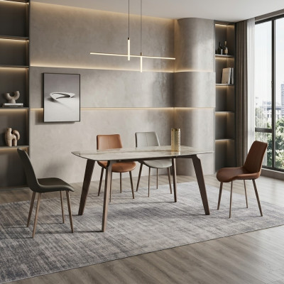 Eetkamermeubilair Ontwerper Rechthoekige Tafel 4x gestoffeerde stoelen Luxe 5-delige