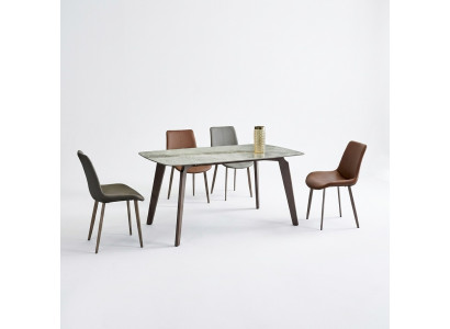 Eetkamermeubilair Ontwerper Rechthoekige Tafel 4x gestoffeerde stoelen Luxe 5-delige